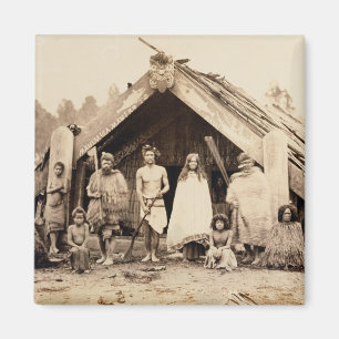 Maori- Familie, Neuseeland, c.1880s (Albumendruck) Magnet