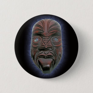 Maori- geschnitzte Maske - Knopf Button