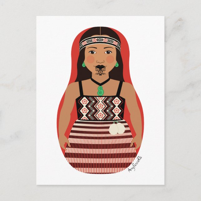 Māori, New Zealander Matryoshka Postcard Postkarte (Vorderseite)