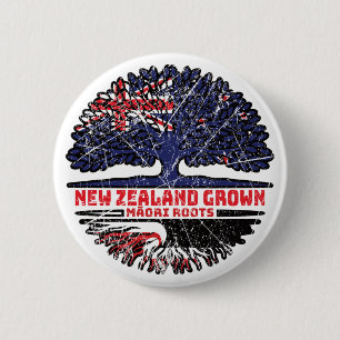 Maori New Zealander New Zealand Tree Roots Flag Button