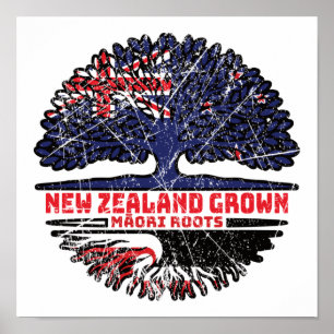 Maori New Zealander New Zealand Tree Roots Flag Poster