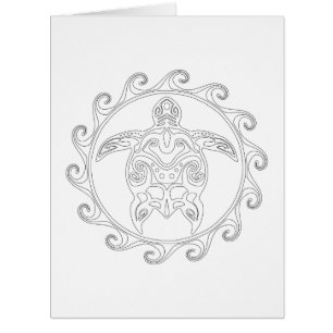 Maori Sun Tribal Turtle Erwachsene Farbe Big Card