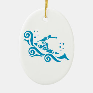 Maori Surfer mit Waves Geschenk Idee Keramik Ornament