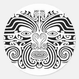 Maori- Tätowierung - Schwarzweiss Runder Aufkleber