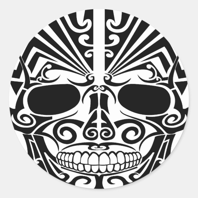 Maori Tattoo Mask Skull Runder Aufkleber (Vorderseite)