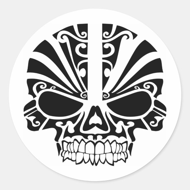 Maori Tattoo Mask Skull Runder Aufkleber (Vorderseite)