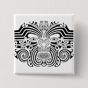 Maori Tattoo - Schwarz und Weiß Button