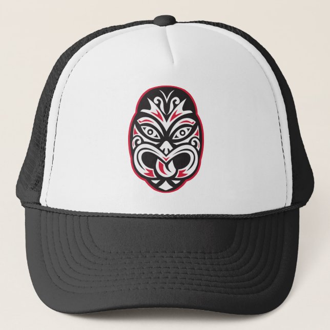 Maori- tiki moko Tätowierungsmaske Truckerkappe (Vorderseite)