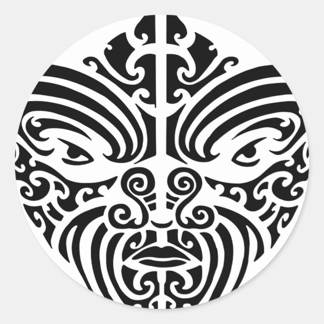 Maori Tribal Tattoo Mask Runder Aufkleber (Vorderseite)