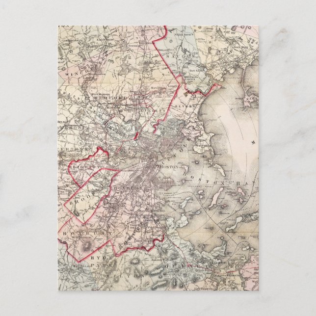 Map: Boston, 1883 Postkarte (Vorderseite)