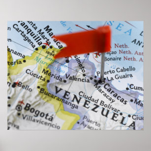 Map Button in Caracas, Venezuela auf Karte, Poster