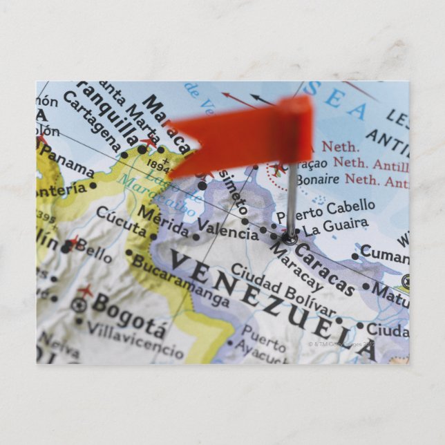 Map Button in Caracas, Venezuela auf Karte, Postkarte (Vorderseite)