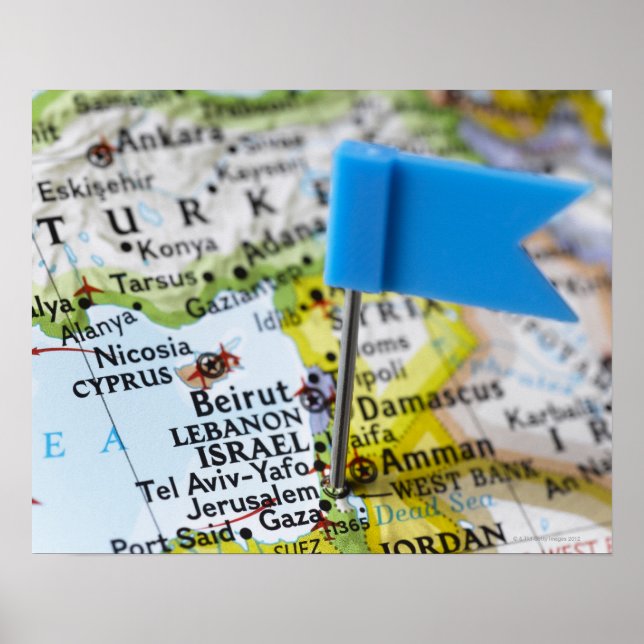 Map-Button in Jerusalem, Israel auf Karte Poster (Vorne)