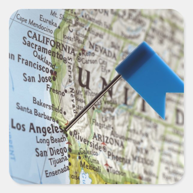 Map Button in Los Angeles, Kalifornien auf Quadratischer Aufkleber (Vorderseite)