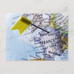 Map Button in Paris, Frankreich auf Karte, nah-up Postkarte