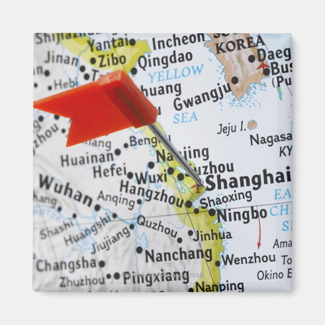 Map Button in Shanghai, China auf Karte, Magnet (Vorne)