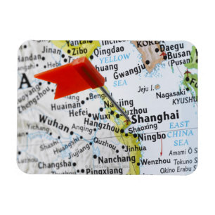 Map Button in Shanghai, China auf Karte, Magnet