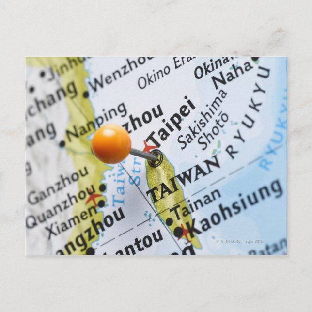 Map Button in Taipei, Taiwan auf Karte, Postkarte (Vorderseite)