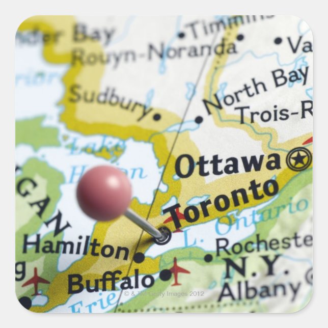 Map-Button in Toronto, Kanada auf Karte Quadratischer Aufkleber (Vorderseite)
