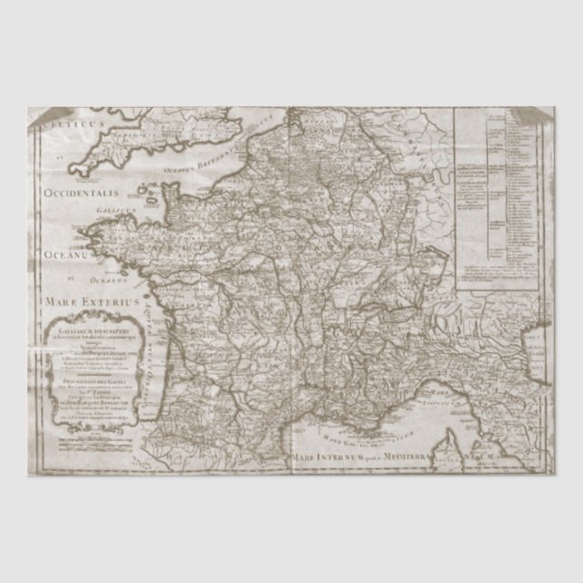 Map France Vintag Decoupage Tissue Paper Seidenpapier (Vorderseite)