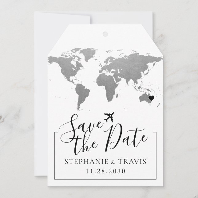Map Hochzeit in Urlaubsort Silver Save the Date Ta (Vorderseite)