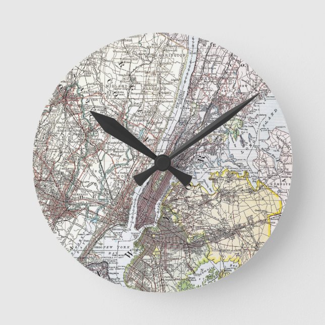 Map: New York Area, 1906 Runde Wanduhr (Vorderseite)