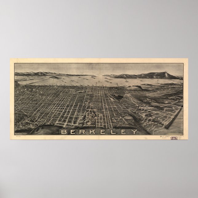 Map of Berkeley, Birds-Eye View, 1909 Poster (Vorne)