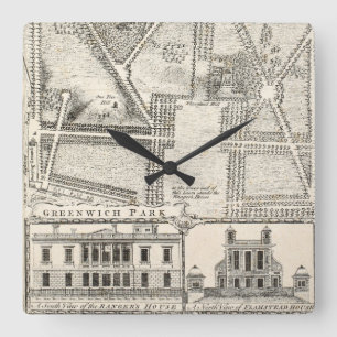 Map of Greenwich Park Quadratische Wanduhr