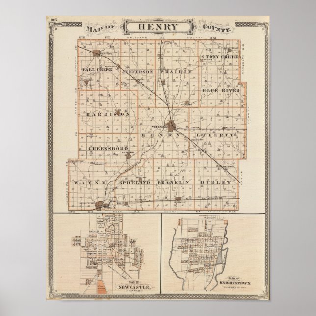 Map of Henry County with New Castle, Knightstown Poster (Vorne)