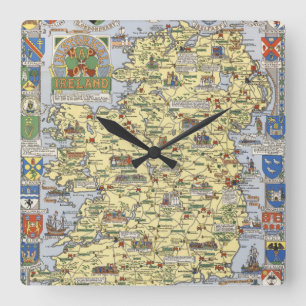 Map of Historical Ireland Quadratische Wanduhr