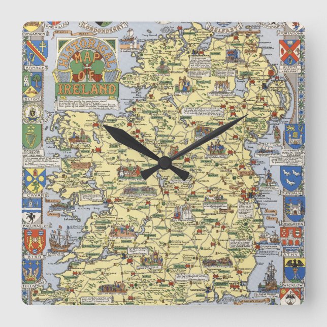 Map of Historical Ireland Quadratische Wanduhr (Vorderseite)