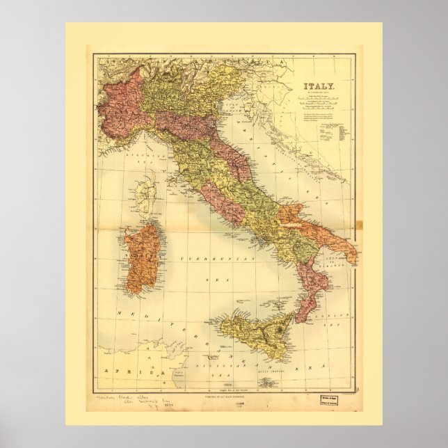 Map of Italy (1890) Poster (Vorne)