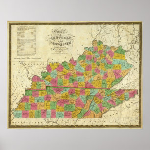 Map of Kentucky and Tennessee Poster