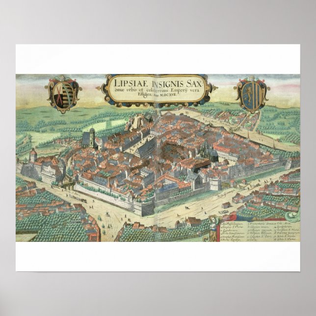 Map of Leipzig, from 'Civitates Orbis Terrarum' by Poster (Vorne)