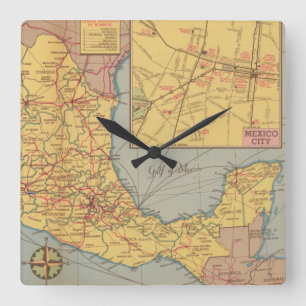 Map of Mexico - "Our Southern Neighbor" Quadratische Wanduhr