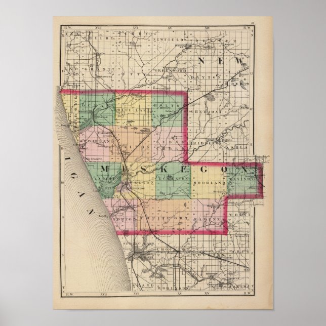 Map of Muskegon County, Michigan Poster (Vorne)