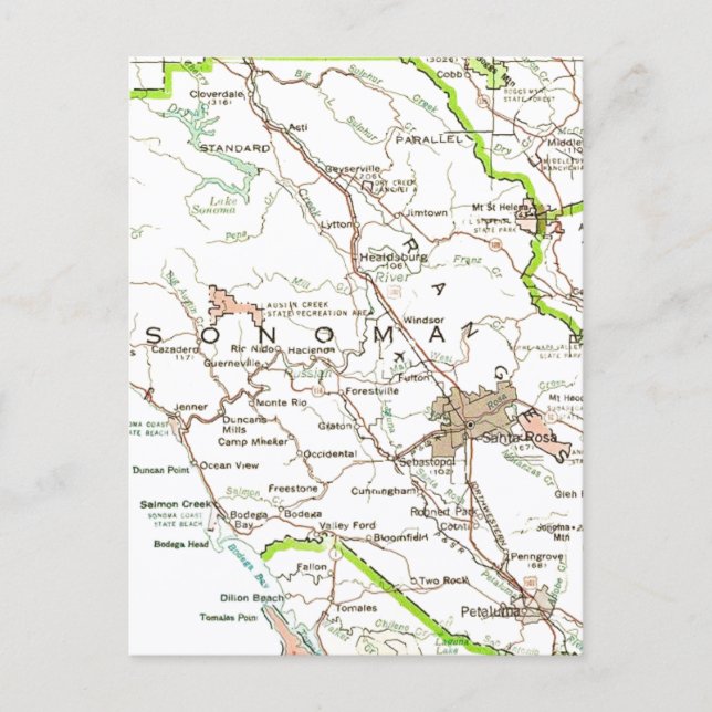 Map of Sonoma County CA Postcard Postkarte (Vorderseite)