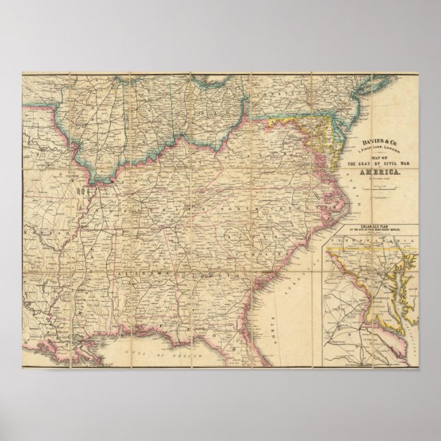 Map of The Seat of Civil War In America Poster (Vorne)