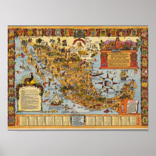 Map of The United Mexican States Poster (Vorne)