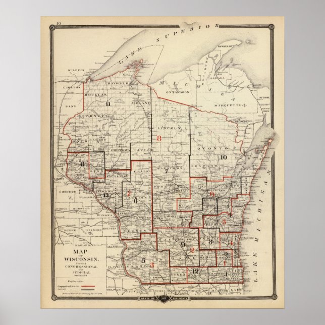 Map of Wisconsin Poster (Vorne)