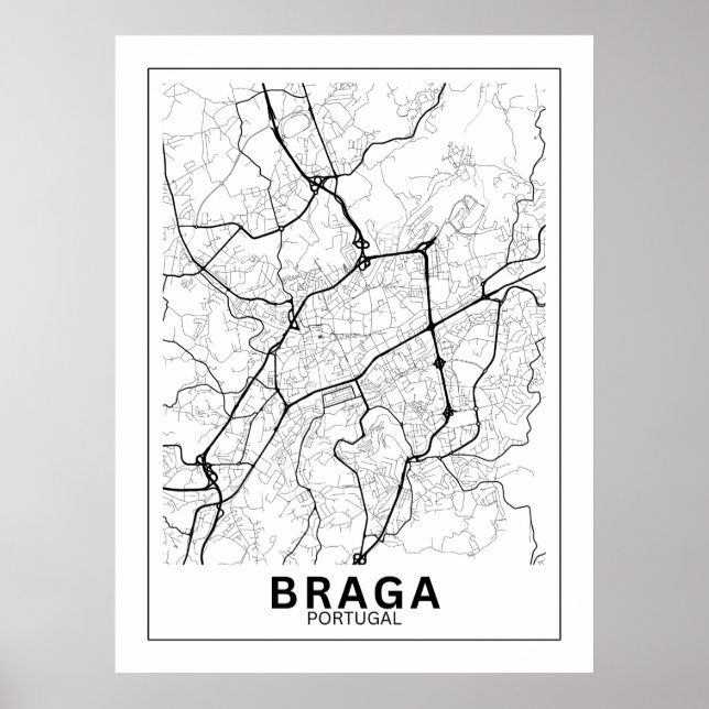 Mapa Da Cidade Braga Estilo Linha Clássico Poster (Vorne)