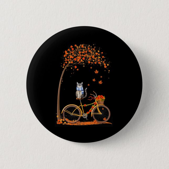 Maple Cat Bike Leaf Fall Hallo Herbstspass Button (Vorderseite)