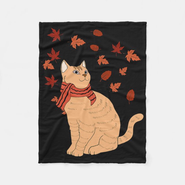 Maple Cat Leaf Fall Hallo Herbst Spaß Katze Fleecedecke (Vorderseite)