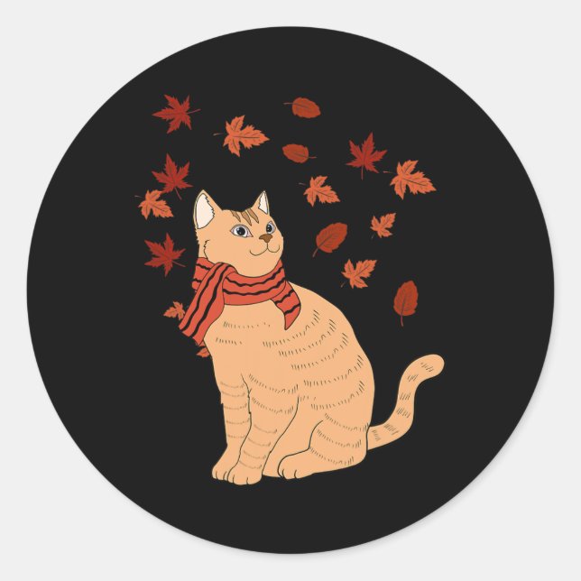 Maple Cat Leaf Fall Hallo Herbst Spaß Katze Runder Aufkleber (Vorderseite)