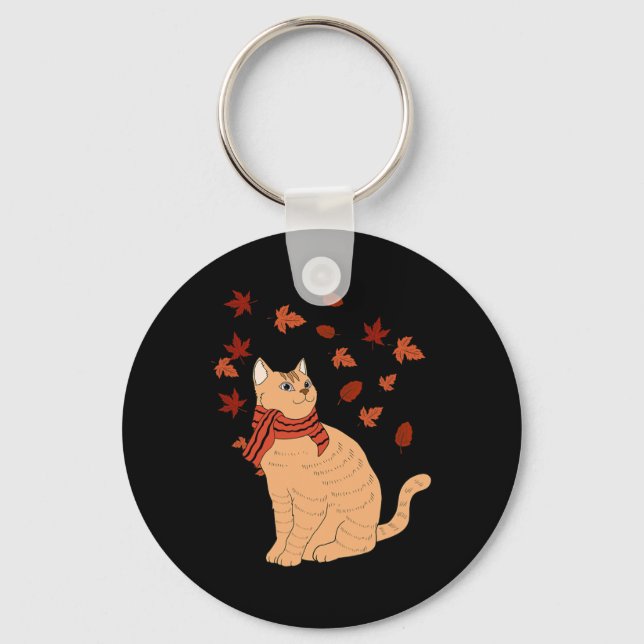 Maple Cat Leaf Fall Hallo Herbst Spaß Katze Schlüsselanhänger (Vorderseite)