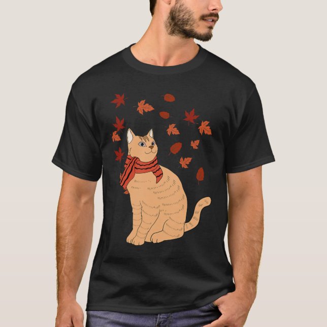 Maple Cat Leaf Fall Hallo Herbst Spaß Katze T-Shirt (Vorderseite)