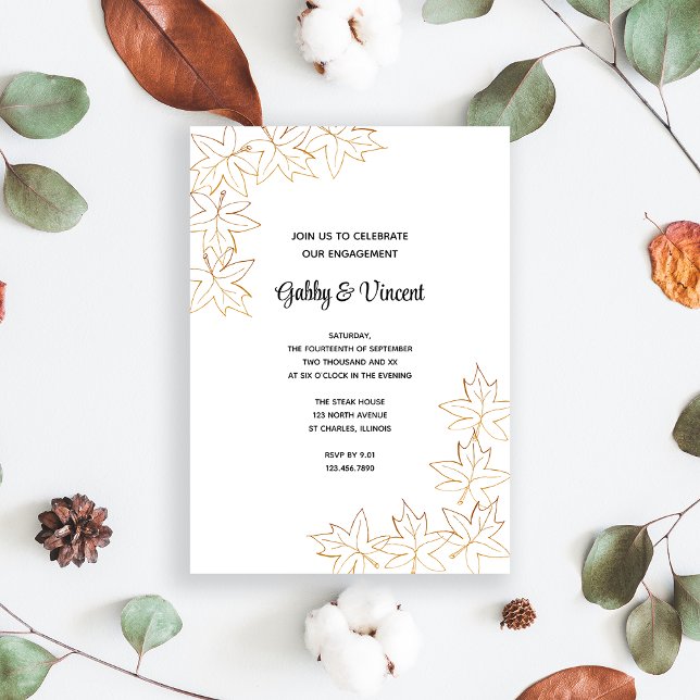 Maple Leaf Edge Fall Engagement Party Einladung (Fall in love with this autumn leaves engagement party invitation.)