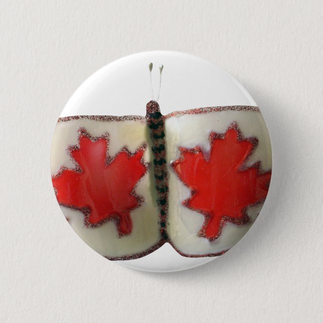 "Maple Leaf Monarch" Kanadische Flagge Schmetterli Button (Vorderseite)