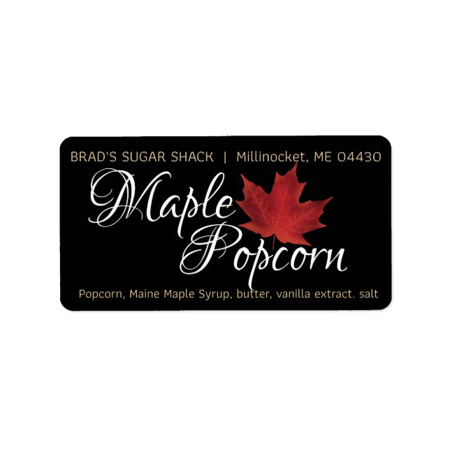 Maple Popcorn Produit noir Étiquettes Ingrédients  (Devant)