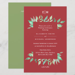 Maple Red Green Magnolia Budget Hochzeit Einladung